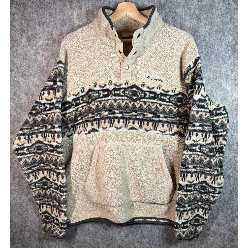 Columbia Mens Rugged Ridge Sherpa Half Snap Aztec Pullover Cream Large